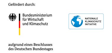 Banner mit dem Text "gefördert durch das Bundesministerium für Wirtschaft und Klima aufgrund eines Beschlusses des Deutschen Bundestages, rechts daneben Logo Nationale Klimaschutz-Initiative in blau mit blauer Weltkugel