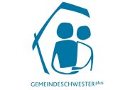Stilisierte Darstellung zweier Personen, eine umarmt die andere, darunter der Schriftzug 'GEMEINDESCHWESTER plus'