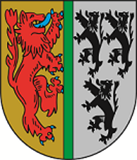 Wappen der Ortsgemeinde Gösenroth In durch grünen Stab gespaltenem Schild vorne in Gold ein blaubewehrter und – gezungter roter Löwe nach links, hinten in Silber drei (2:1) schwarze Löwen.