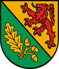 Wappen der Ortsgemeinde Griebelschied Schild schrägrechts geteilt, rechts in Grün ein goldenes Eichenblatt und 3 goldene Eicheln, links in Gold ein blaubewehrter und -gezungter roter Löwe.