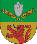 In geteiltem Schild oben in Grün ein silberner Spaten, begleitet von zwei goldenen Ähren. Unten in Gold ein wachsender blaubewehrter und – gezungter roter Löwe. 