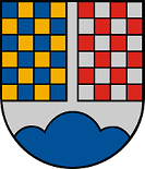 In geteiltem Schild oben links blau-gold geschacht, oben rechts rot-silber geschacht. Das untere Feld zeigt, in Silber einen vom Schildrand wachsenden blauen Dreiberg.