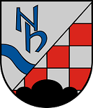 Schild schräglinks geteilt, rechts in Silber die blauen Buchstaben N und H und ein blauer geschwungener Schrägrechtsbalken, links rot-weiß geschacht, belegt mit einem schwarzen Dreiberg.