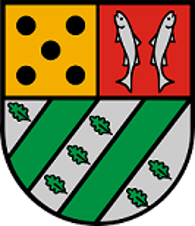 Wappen der Ortgemeinde Sien Schild geteilt, oben gespalten. Oben rechts in Gold 5 schwarze Kugeln, oben links in Rot 2 abgewendete silberne Salme, unten in Silber 2 grüne Schräglinksbalken und 6 (1:3:2) Eichenblätter gegenschräg.