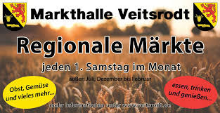zu sehen ist ein Kornfeld im Hintergrund, darauf Schriftzug Markthalle Veitsrodt, Regionale Märkte
