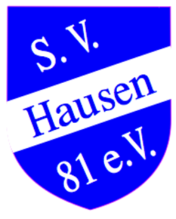 Logo SV Hausen Wappen in Blau und Weiß mit der Aufschrift 'S. V. Hausen 81 e. V.'