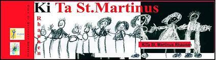 Logo Kita St. Martinus Rhaunen gezeichnete Strichmännchen (Kinder) welche sich die Hand geben, darüber Schriftzug Kita St. Martinus, links steht Rhaunen