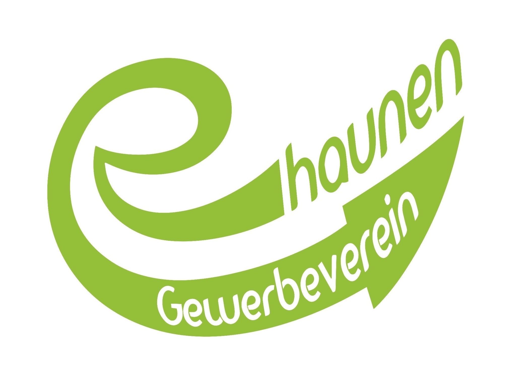 weißer Hintergrund, apfelgrüner Schriftzug geschwungen Gewerbeverein Rhaunen