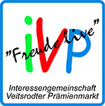 Logo IVP Veitsrodt Logo IVP Veitsrodt, neongrünes i, rotes v, blaues p, diagonal darüber schriftzug Freude live, unten schriftzug Intressengemeinschaft veitsrodter Prämienmarkt