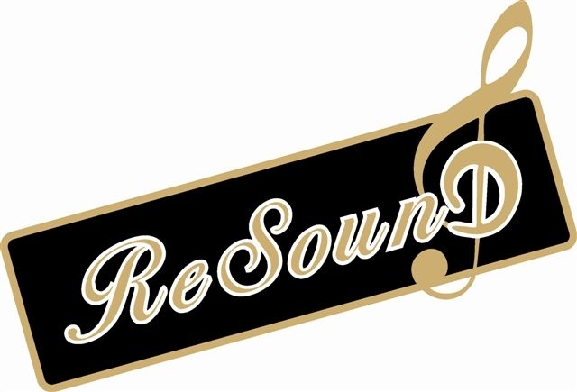 Logo ReSounD Schwarzer Hintergrund, goldener Schriftzug ResounD, das D ist als Notenschlüssel dargestellt