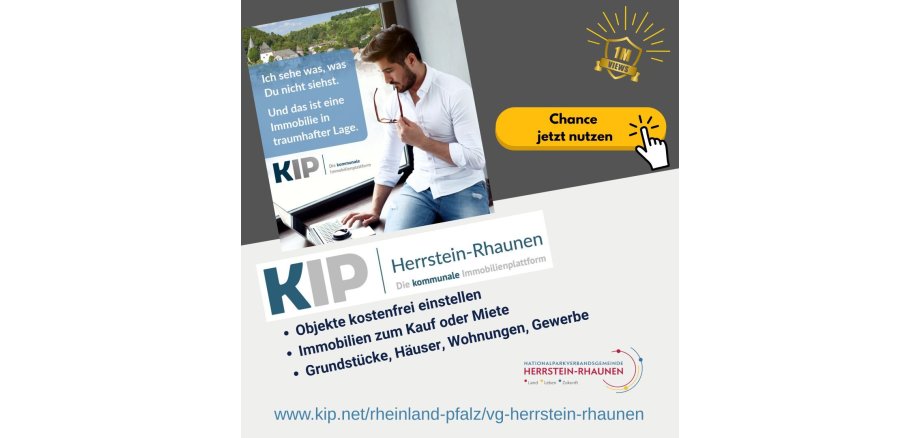 KIP HR Update Kommunales Immobilienportal Herrstein-Rhaunen - jetzt Chancen nutzen. Zu sehen ist ein Mann, der auf einem Schreitisch lehnt und online am Laptop nach etwas sucht