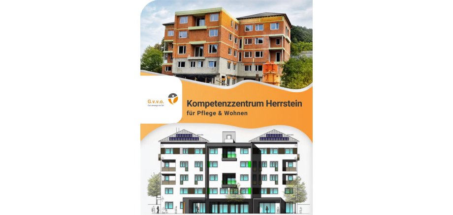 Rohbau und Bauzeichnung des zukünftigen Kompetenzzentrum Herrstein für Pflege und Wohnen