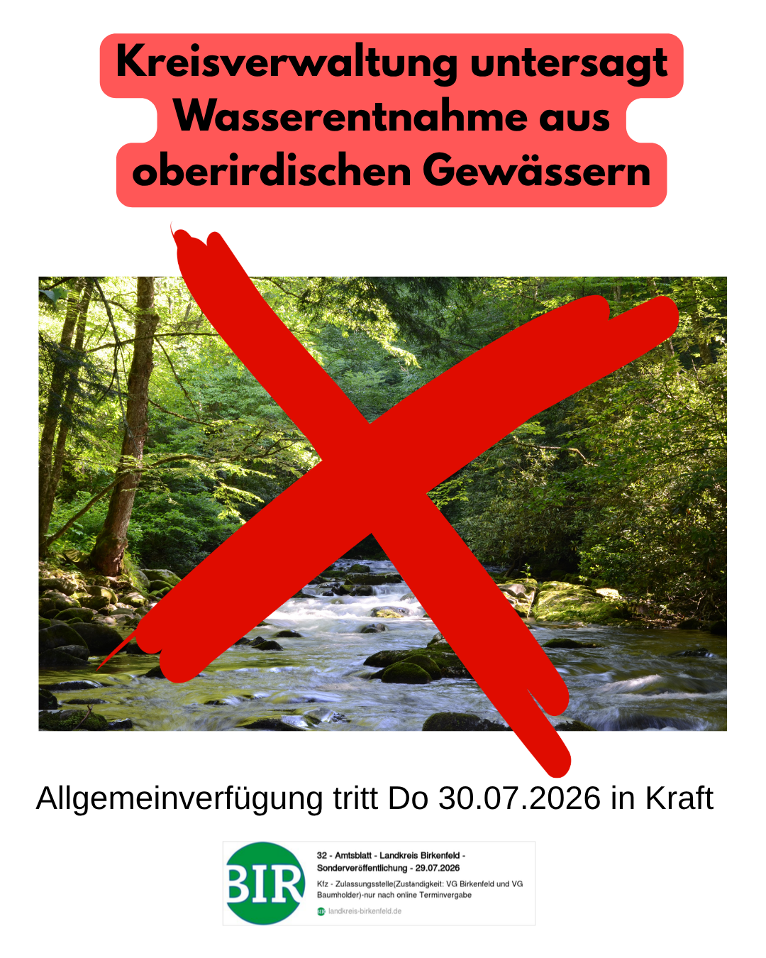 zu sehen ist ein Bachlauf mit einem Verbotsschild