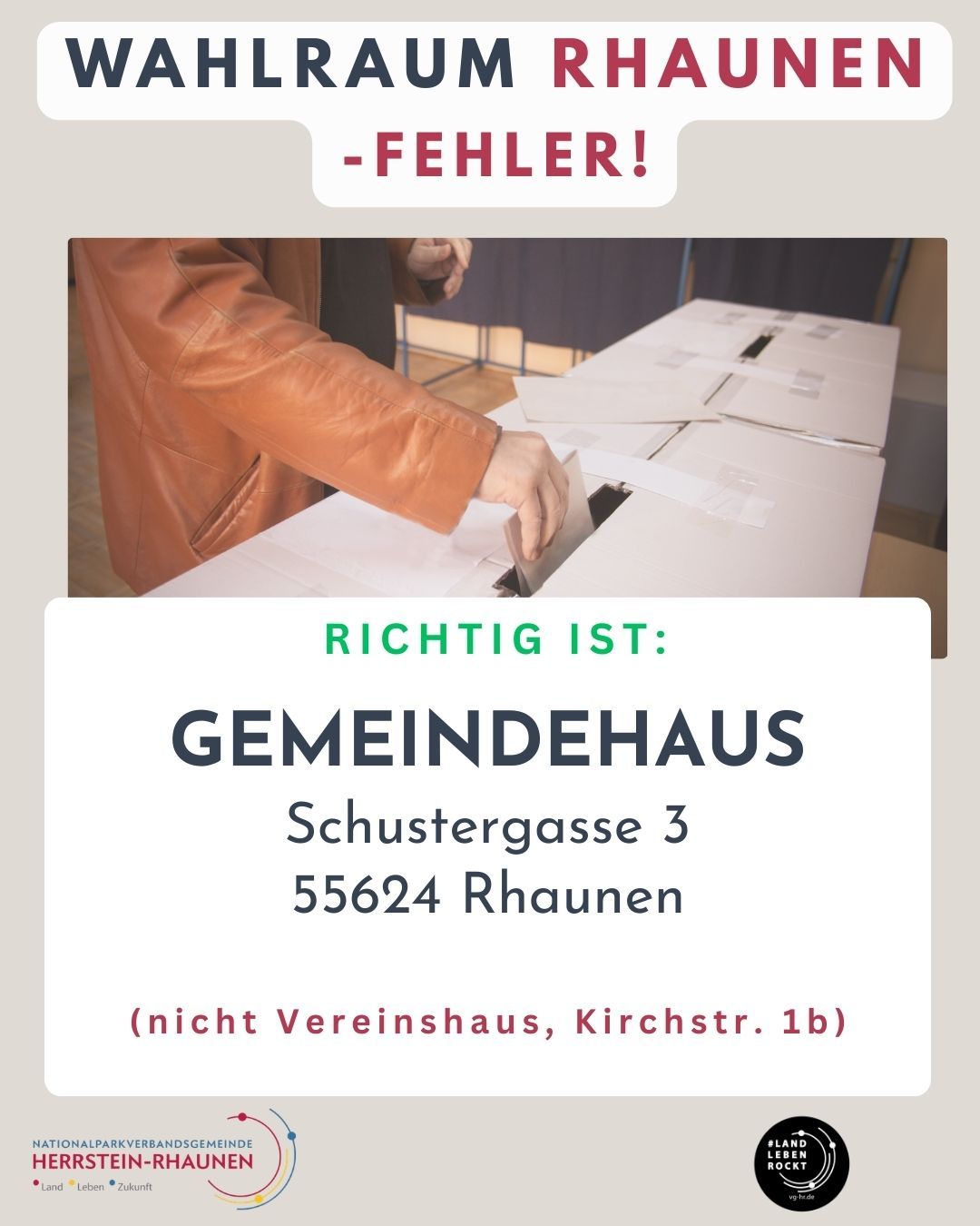 Hinweis zum Wahlraum Rhaunen